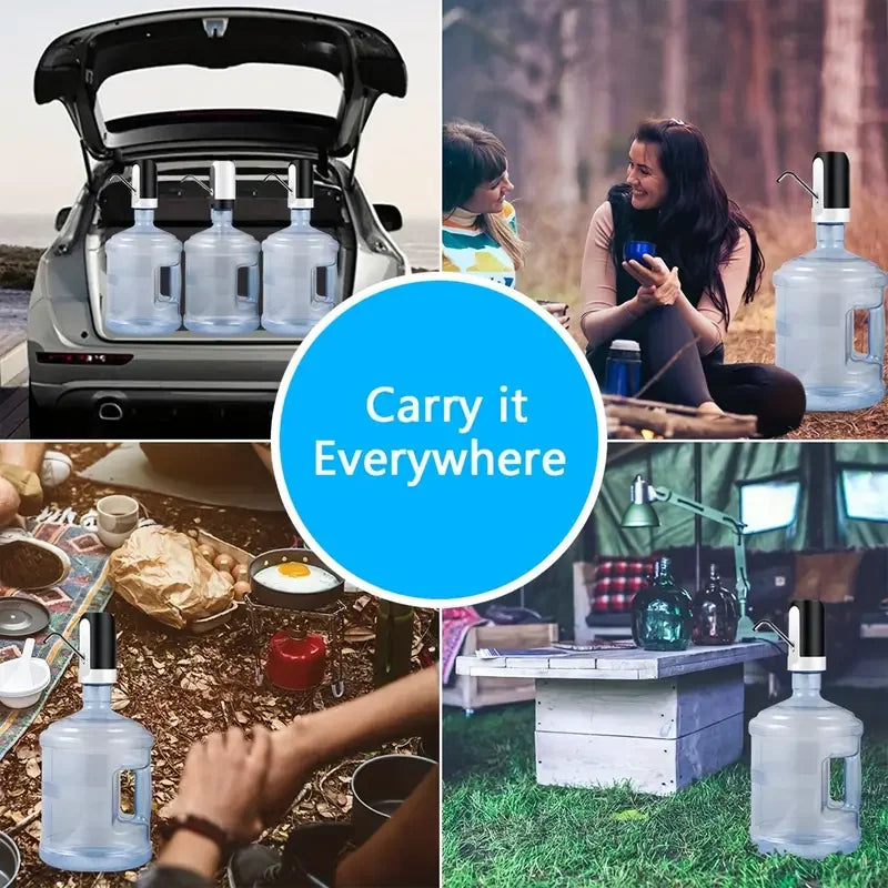 USB Rechargeable Electric Water Bottle Pump Automatic Drinking Water Dispenser with Power Switch Portable for Camping