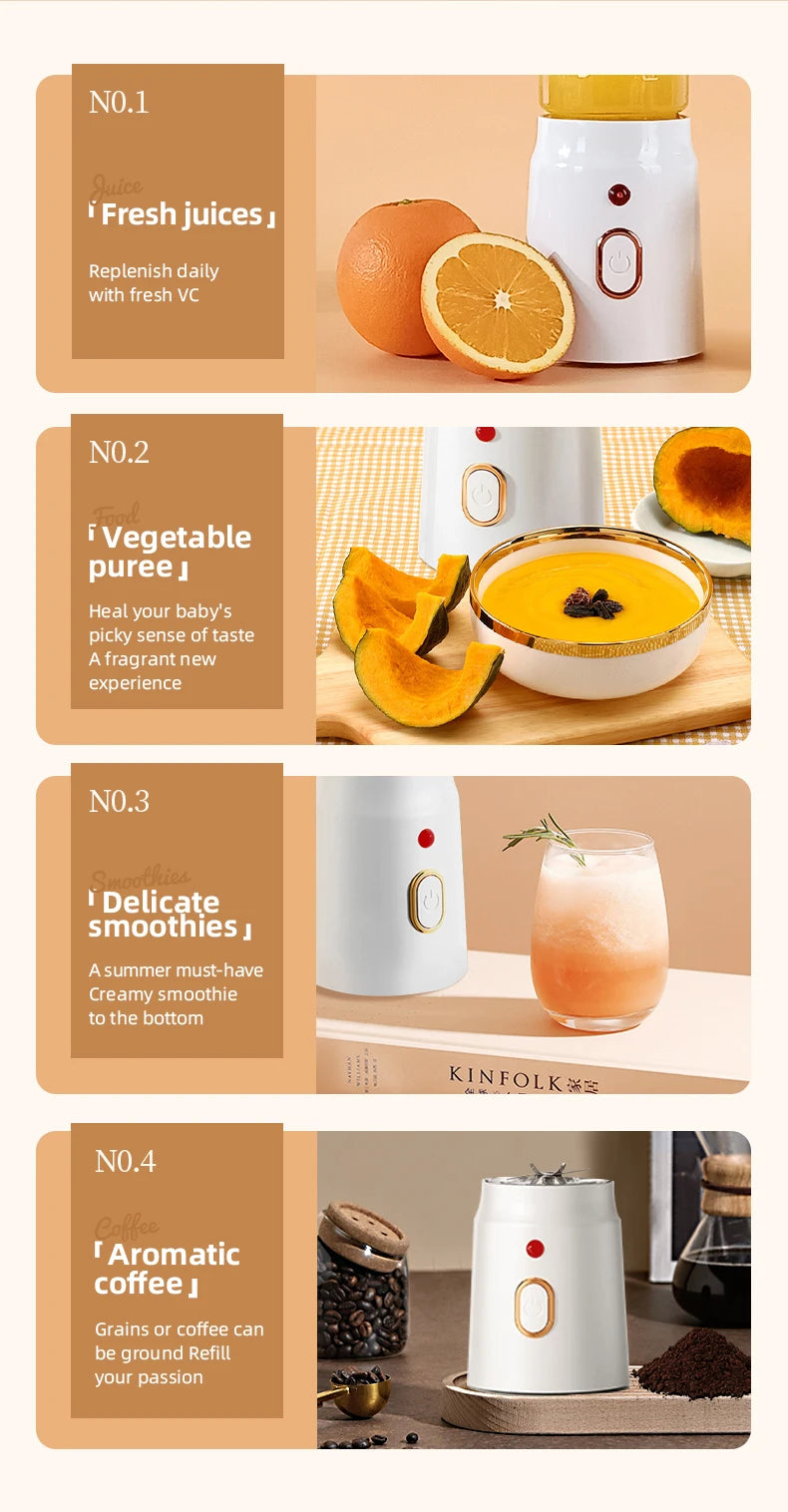 Portable Electric Blender 40W USB Rechargeable Cordless Juicer High Powerful Juicer Cup For Smoothie Milkshake Juice Food